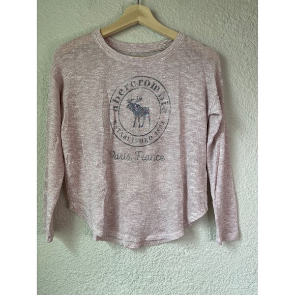 abercrombie kids Other - Abercrombie Kids Long Sleeve Glitter Logo Graphic Sweater Light Pink Size 13 14